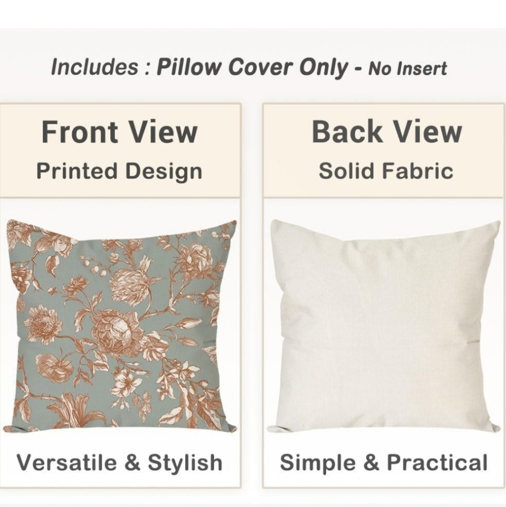 NEW! Set Of 2 Floral Pattern Throw Pillow Covers 18x18 - Picture 4 of 4